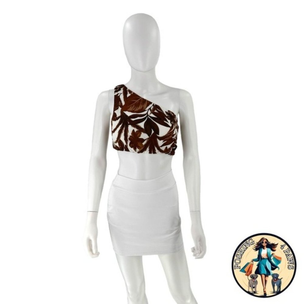 Seven Wonders | NEW Lorelei One Shoulder Crop Top in Chocolate Floral Size L - Picture 5 of 11